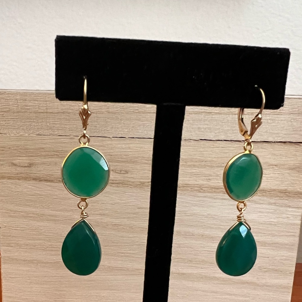 Gold fill Aventurine teardrop hand made lever back earrings